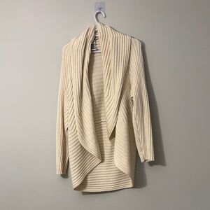 Stylish Cream Ribbed Women's Cardigan